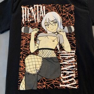 Hentai Anime Shirt Mens Small Black Waifu Graphic Tee 2021 Streetwear Manga